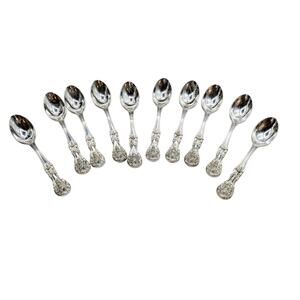 Vintage FB Rogers French Rose Set of 10 Small Silverplate Demitasse Spoons